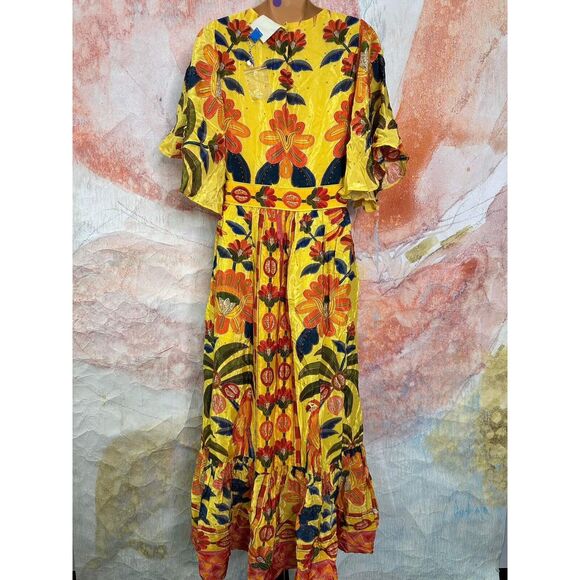 Anthropologie  Farm Rio Printed V-Neck Ruffle-Hem Dress - Picture 6 of 7